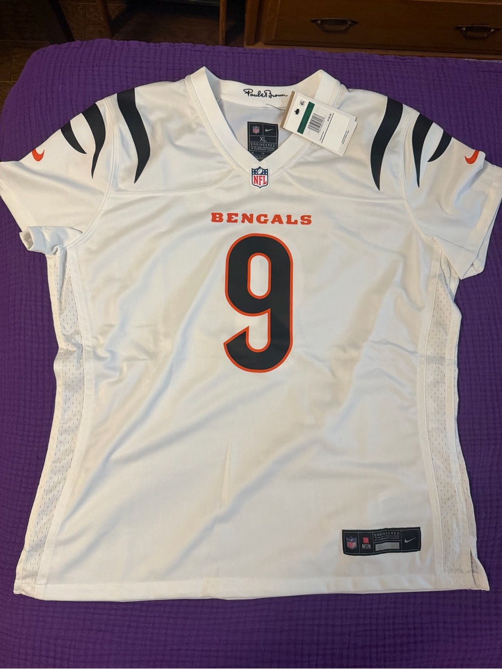 Nike White Cincinnati Bengals #9 Women's Jersey XL with Black and Orange Trim